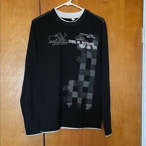 River Island Men’s Black Checkered Graphic Long Sleeve Shirt